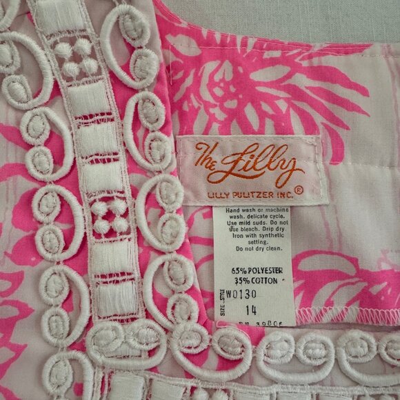 Lovely "The Lilly" Lilly Pulitzer Pink Floral Dress Crochet Detail Vintage Sz 14 - Picture 3 of 16